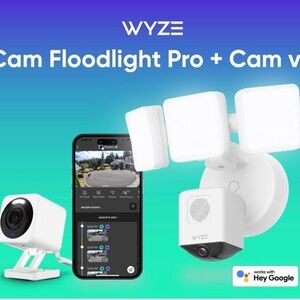 Wyze Cam Floodlight Pro + Wyze Cam V4 - AI Indoor/Outdoor Security Bundle